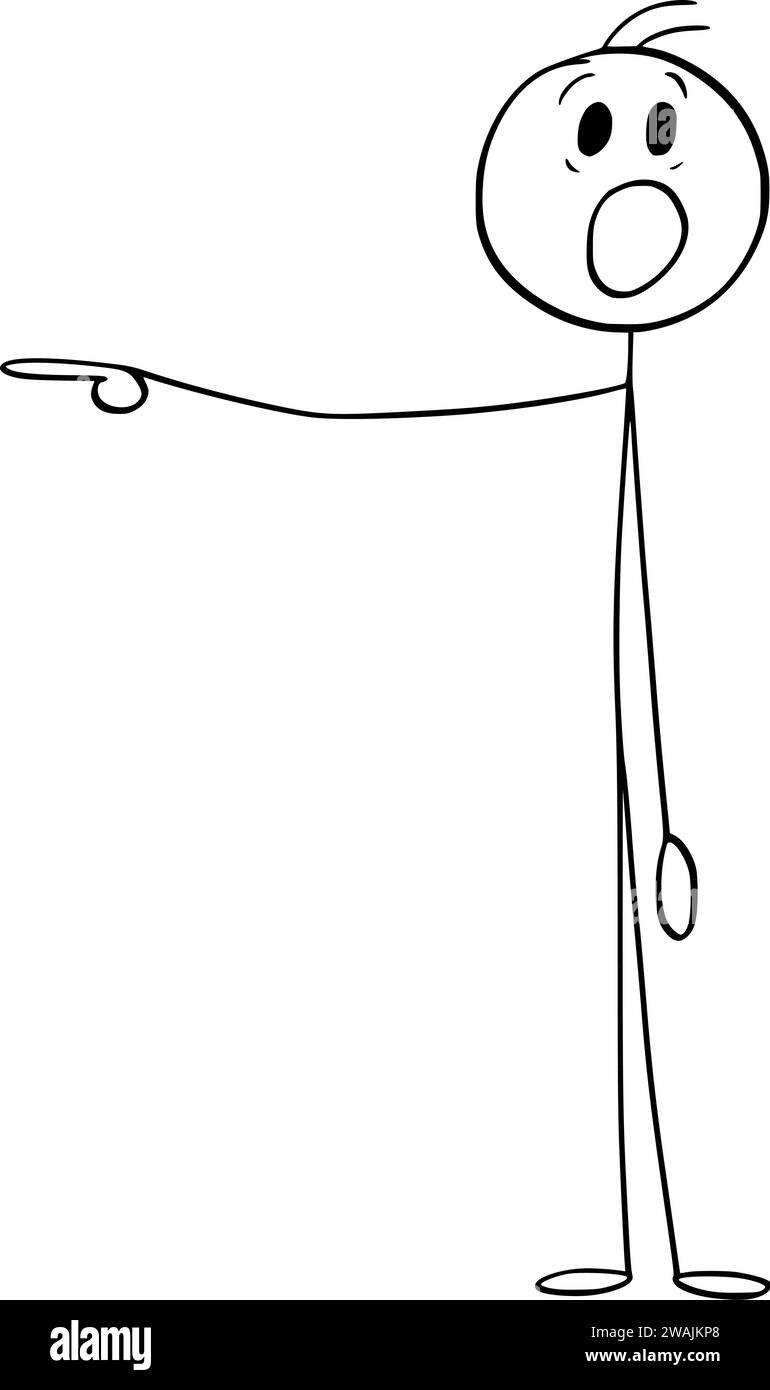 Schockierte Person, die auf etwas zeigt, Vektor-Cartoon-Stick-Abbildung Stock Vektor