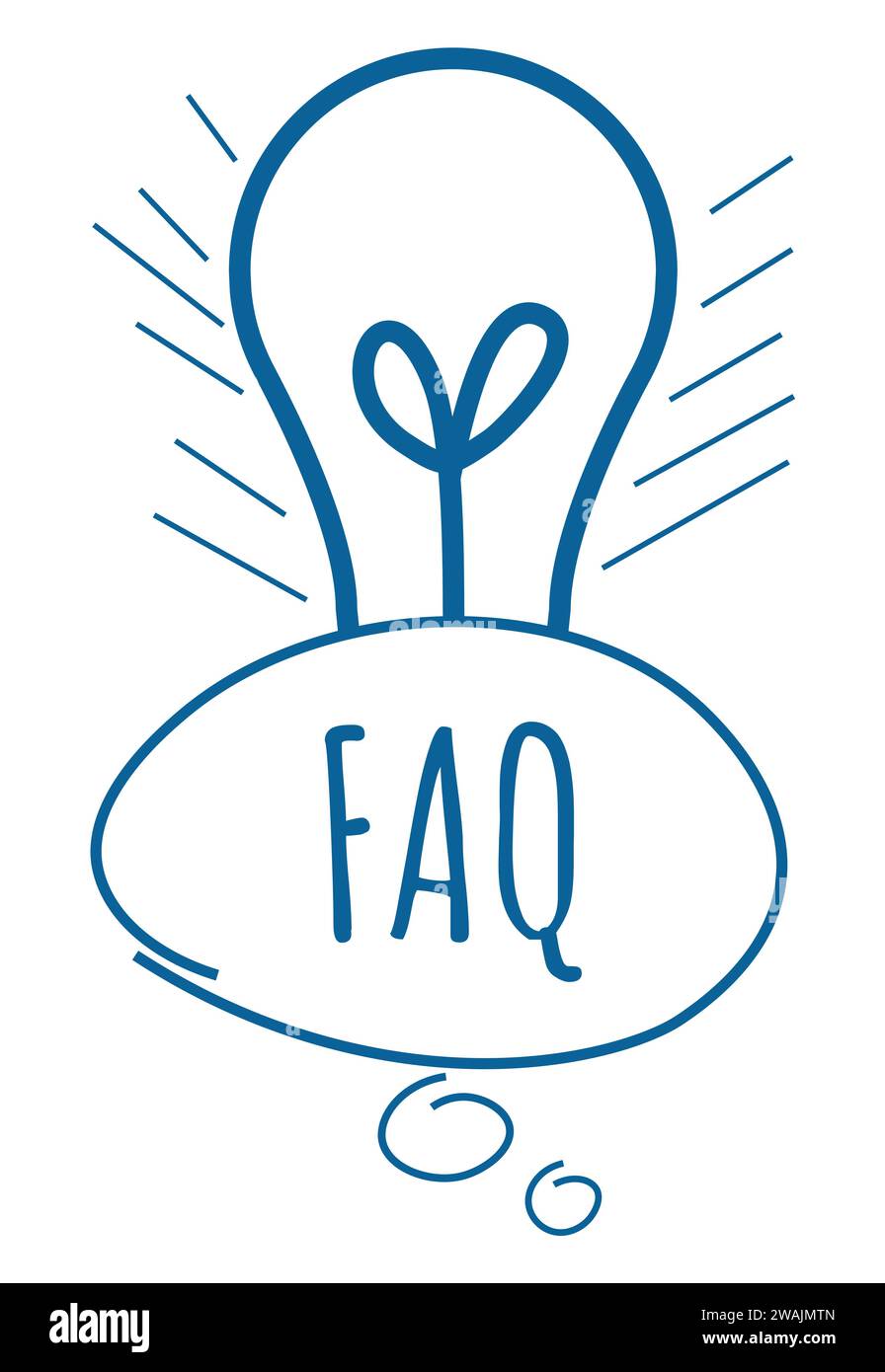 FAQ – häufig gestellte Fragen Birnenblasen Text Blau Stockfoto
