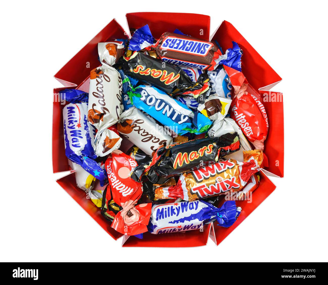 Celebrations Chocolate Box, bestehend aus Miniaturversionen von Mars-Marken in voller Größe, Großbritannien Stockfoto