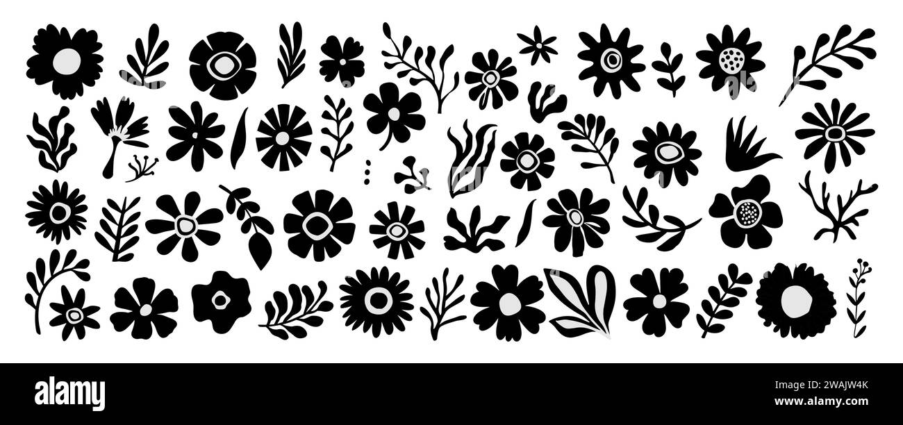 Silhouetten handgezeichneter Blumenmuster. Stock Vektor