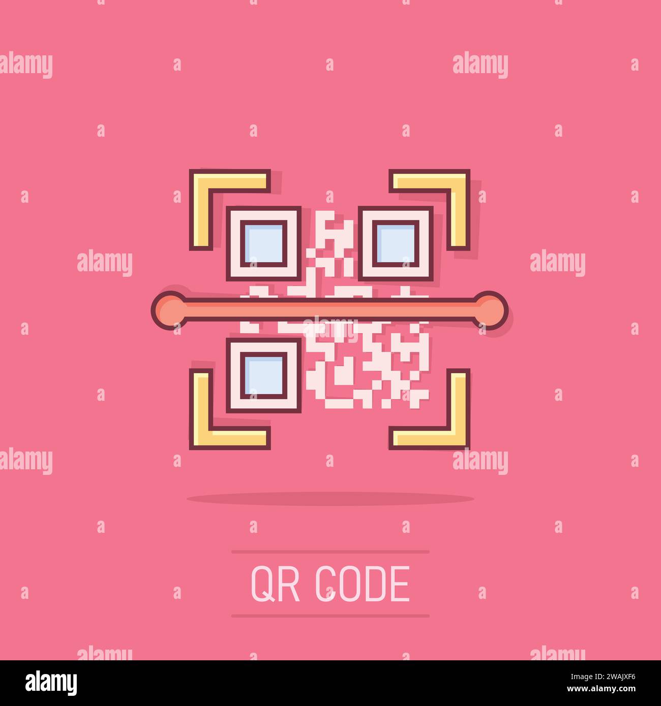 Qr-Code Symbol im Comic-stil scannen. Scanner-id Vektor Cartoon Illustration auf weißem Hintergrund isoliert. Barcode Geschäftskonzept splash Wirkung. Stock Vektor