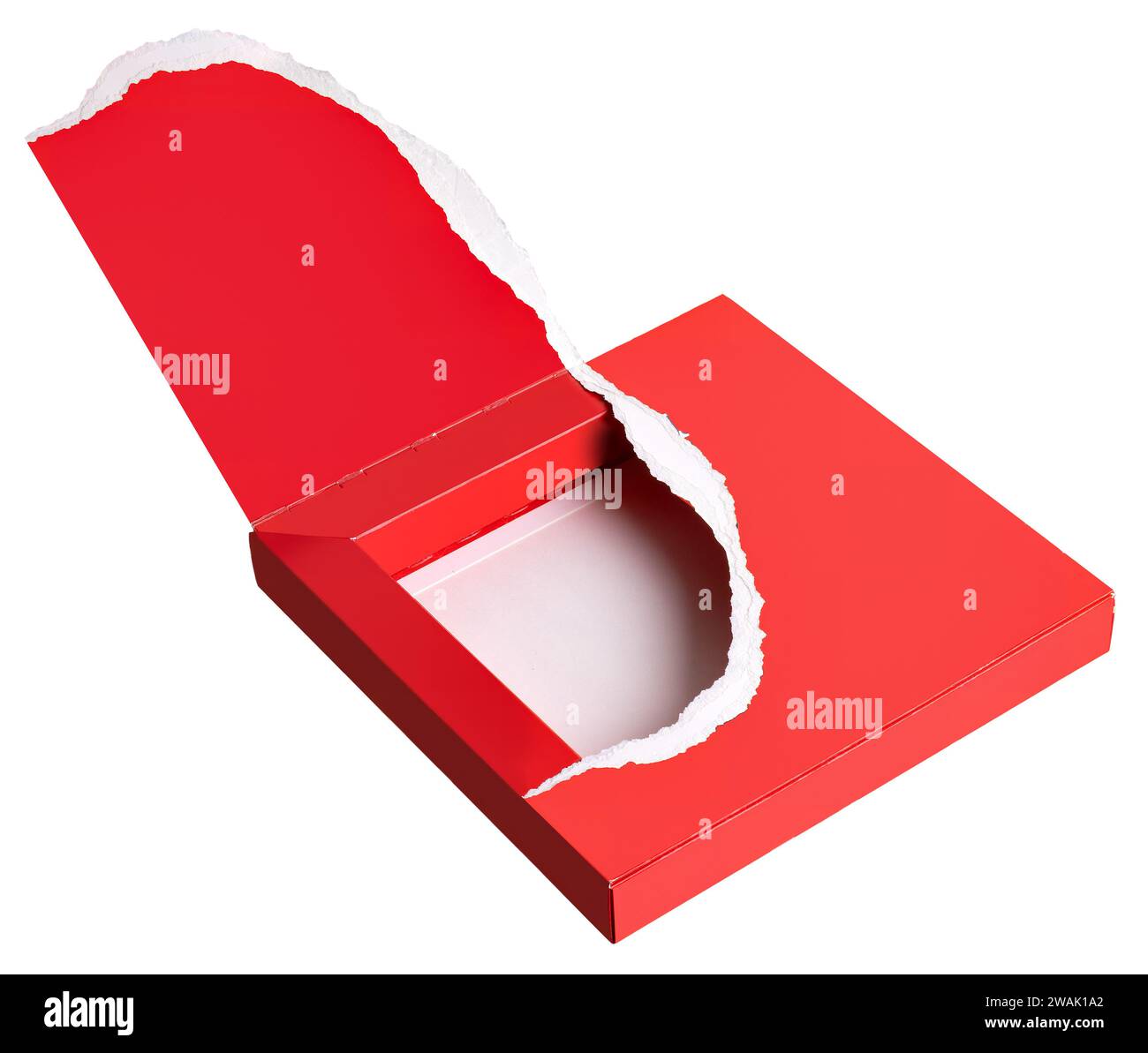 Zerrissene rote Geschenkbox isoliert Stockfoto