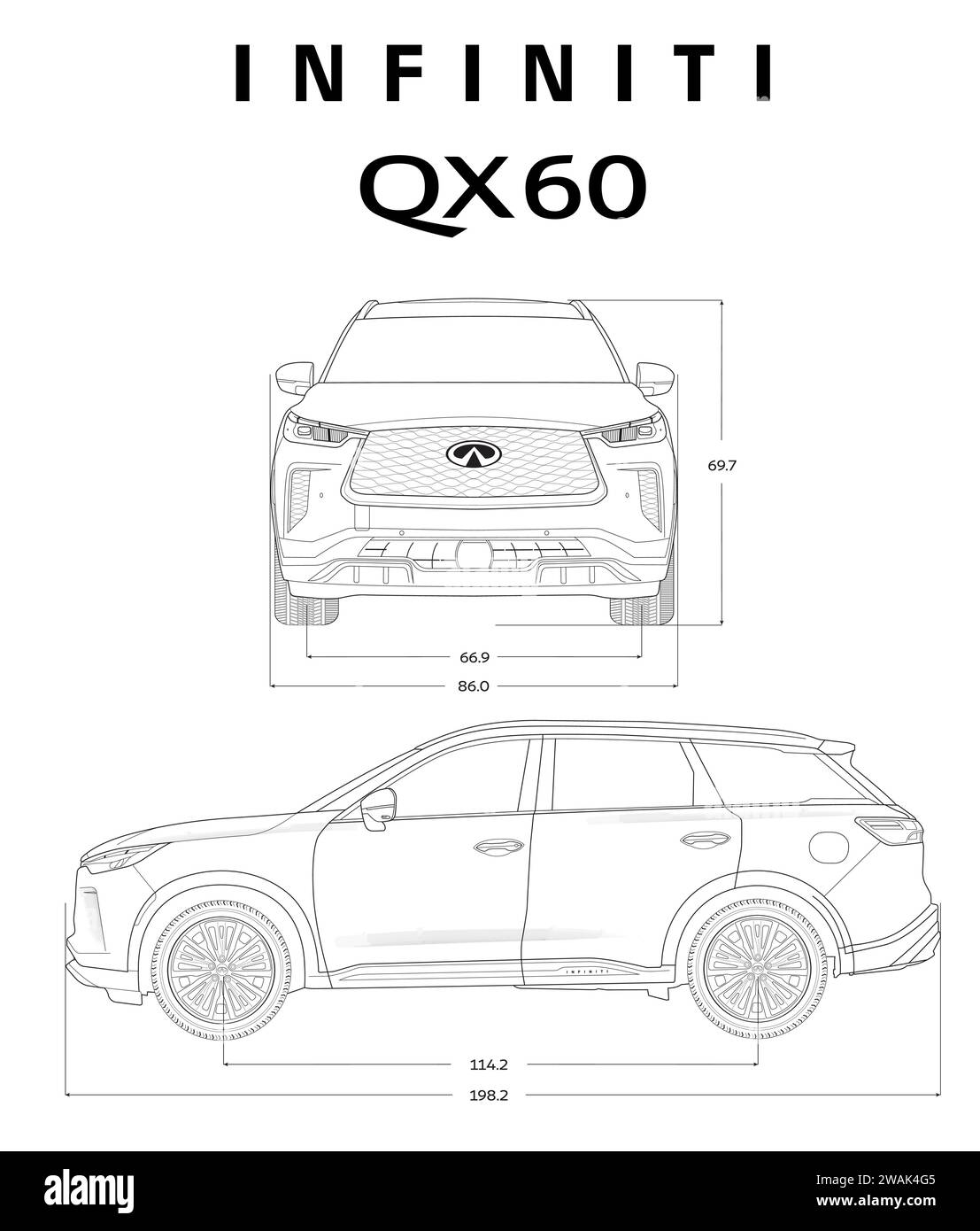 Infiniti-QX60 2023 Fahrzeugbauplan Stock Vektor