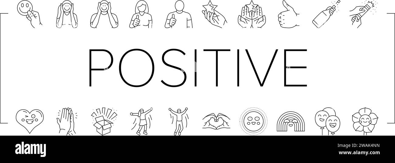 Symbole für positives, fröhliches Lächeln setzen den Vektor Stock Vektor