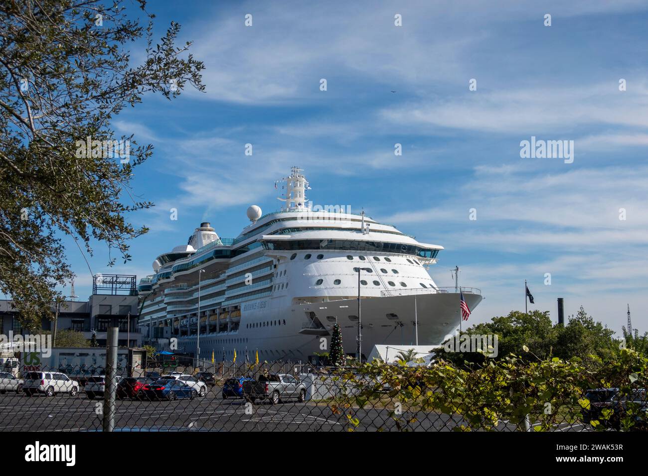 Ein Kreuzfahrtschiff legte in Tampa in Florida an Stockfoto