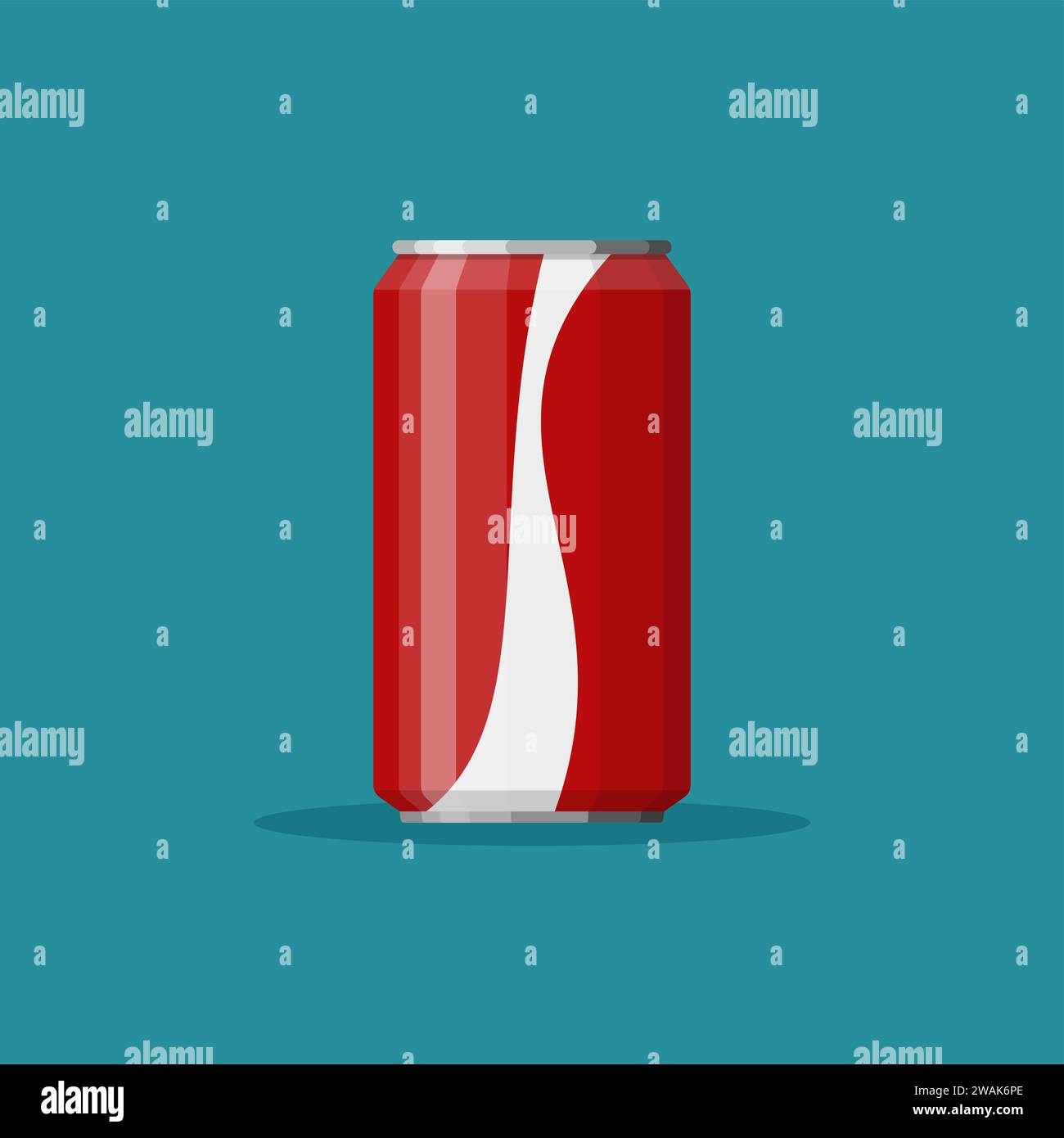 Cola-Soda in rotem Aluminium-Dosensymbol auf blauem Hintergrund. Schild mit alkoholfreien Getränken. Trinken Sie in der Verpackung. Vektorabbildung. Stock Vektor