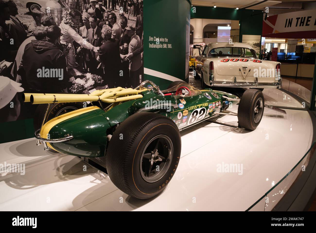 Der Lotus-Ford-Rennwagen von 1965, in dem Scotsman Jim Clark 1965 den Indianapolis 500 gewann, wird im Henry Ford Museum of American Innovation ausgestellt Stockfoto