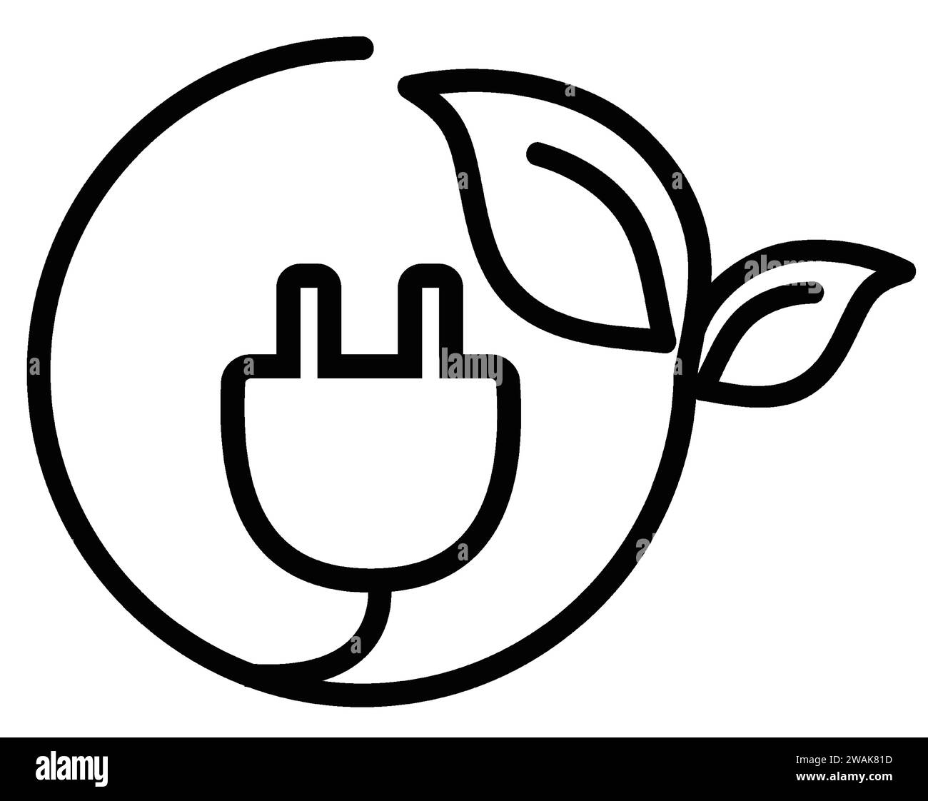 Plug Leaf, Energiesparend. Abbildung des Symbols für den flachen Vektor. Einfaches schwarzes Symbol auf weißem Hintergrund. Plug Leaf, Design-Vorlage für Energiesparschilder für Web Stock Vektor