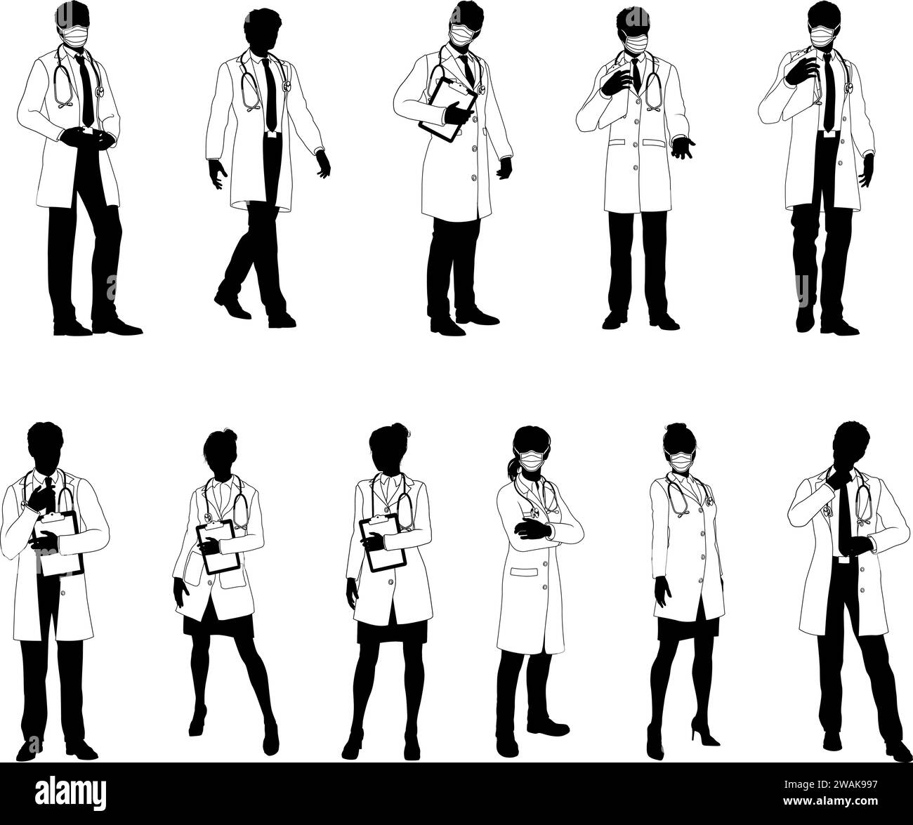 Arzt Männer und Frauen Medizinische Menschen Silhouette Set Stock Vektor