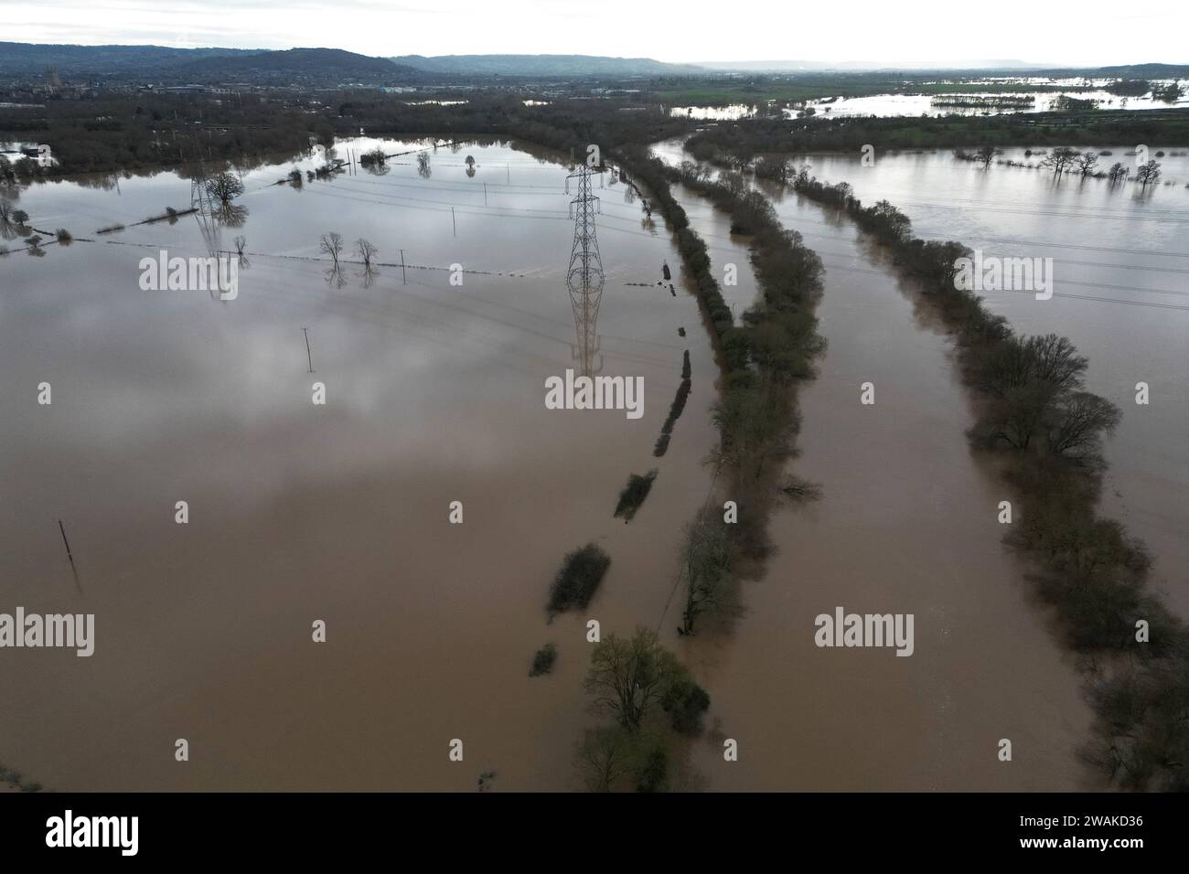 Sturm Henk Überschwemmung im Dorf Maisemore in der Nähe von Gloucester, Gloucestershire - 5. Januar 2024 Foto: Antony Thompson/Thousand Word Media Ltd Stockfoto