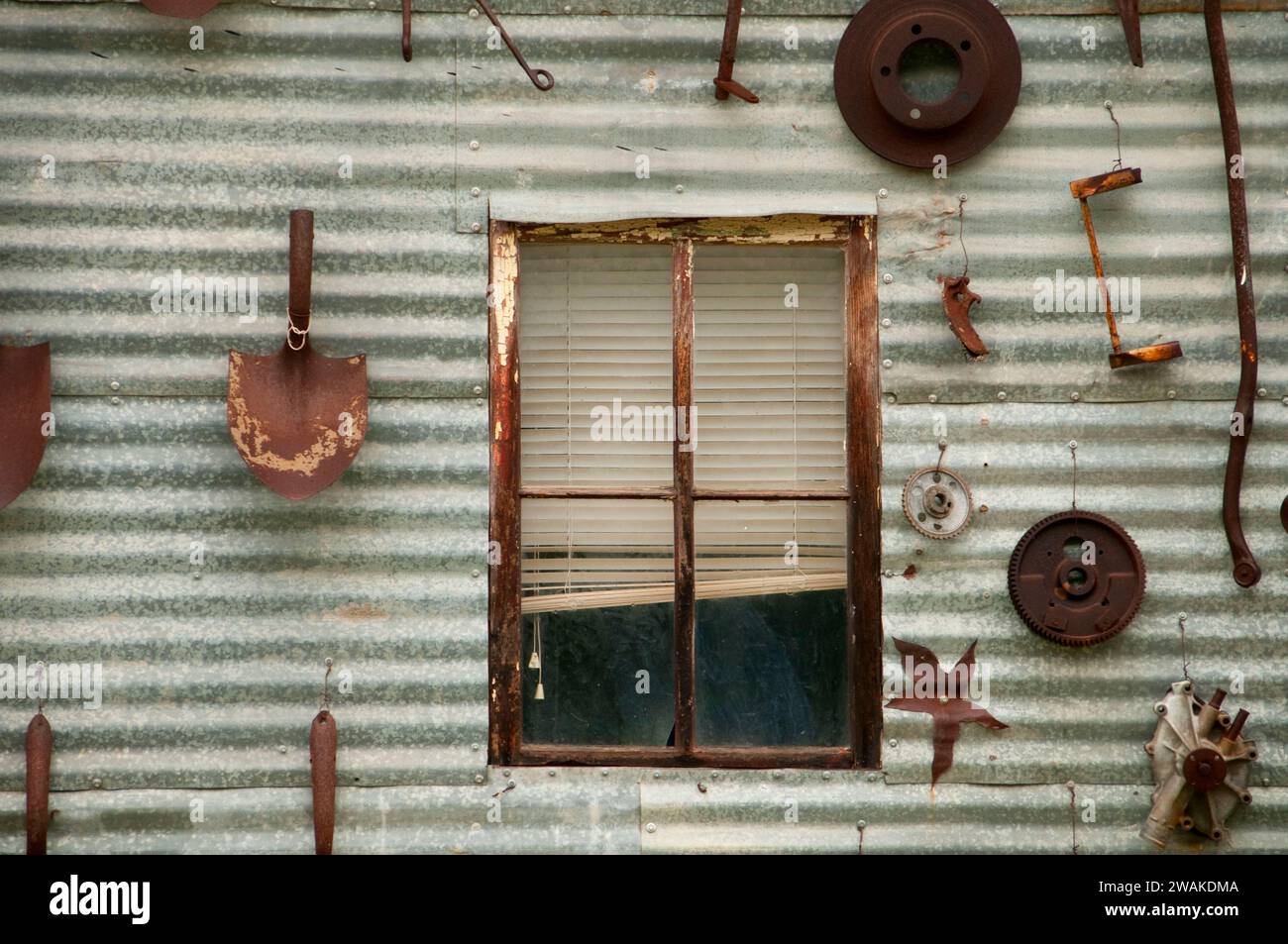 Buddy's Feedmill Wall, Johnson City, Texas Stockfoto