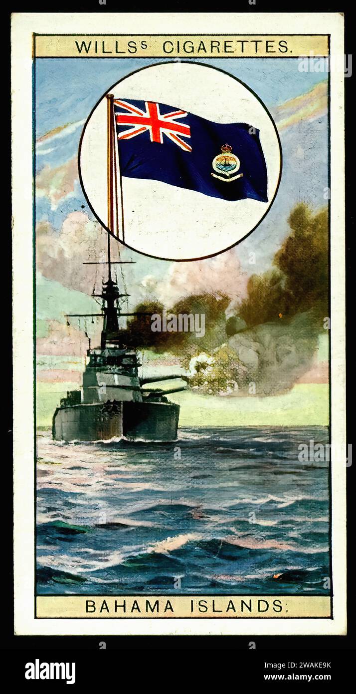 Flagge der Bahama-Inseln - Vintage-Zigarettenkarte Illustration Stockfoto