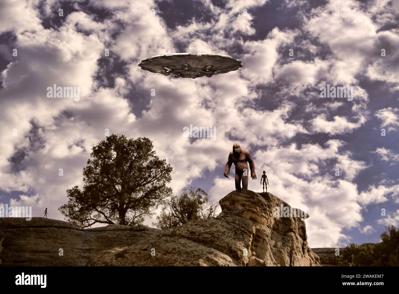 Bigfoot & Space Alien Stockfoto