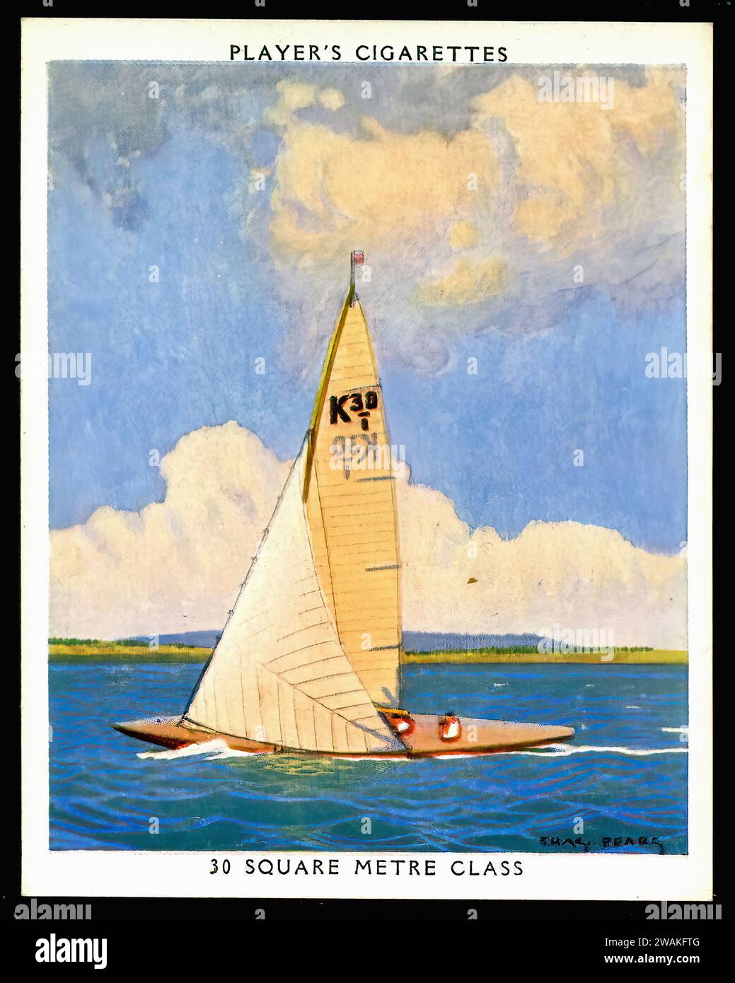 30 Quadratmeter Klasse Racing Yacht - Vintage Zigarettenkarte Illustration Stockfoto