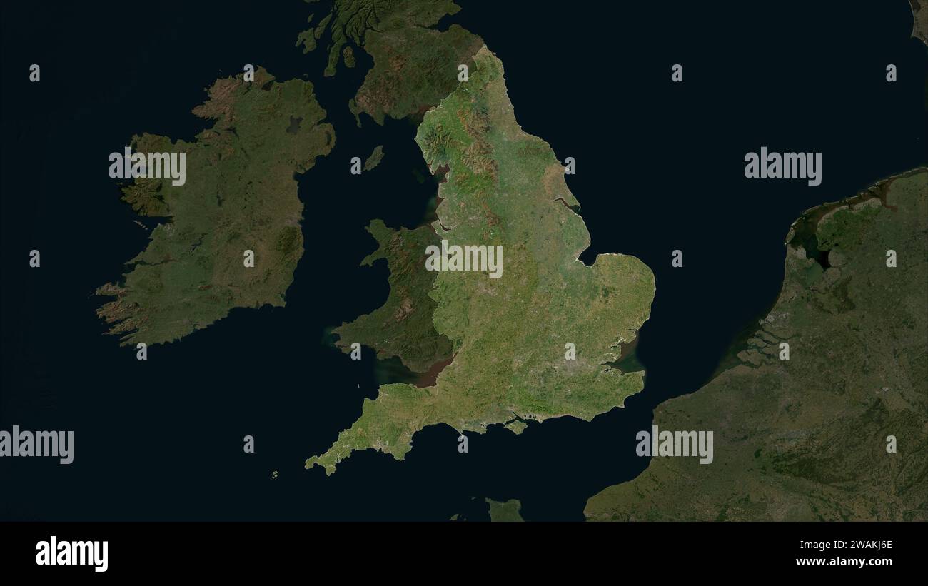 England – Großbritannien wird auf einer Satellitenkarte mit niedriger Auflösung hervorgehoben Stockfoto
