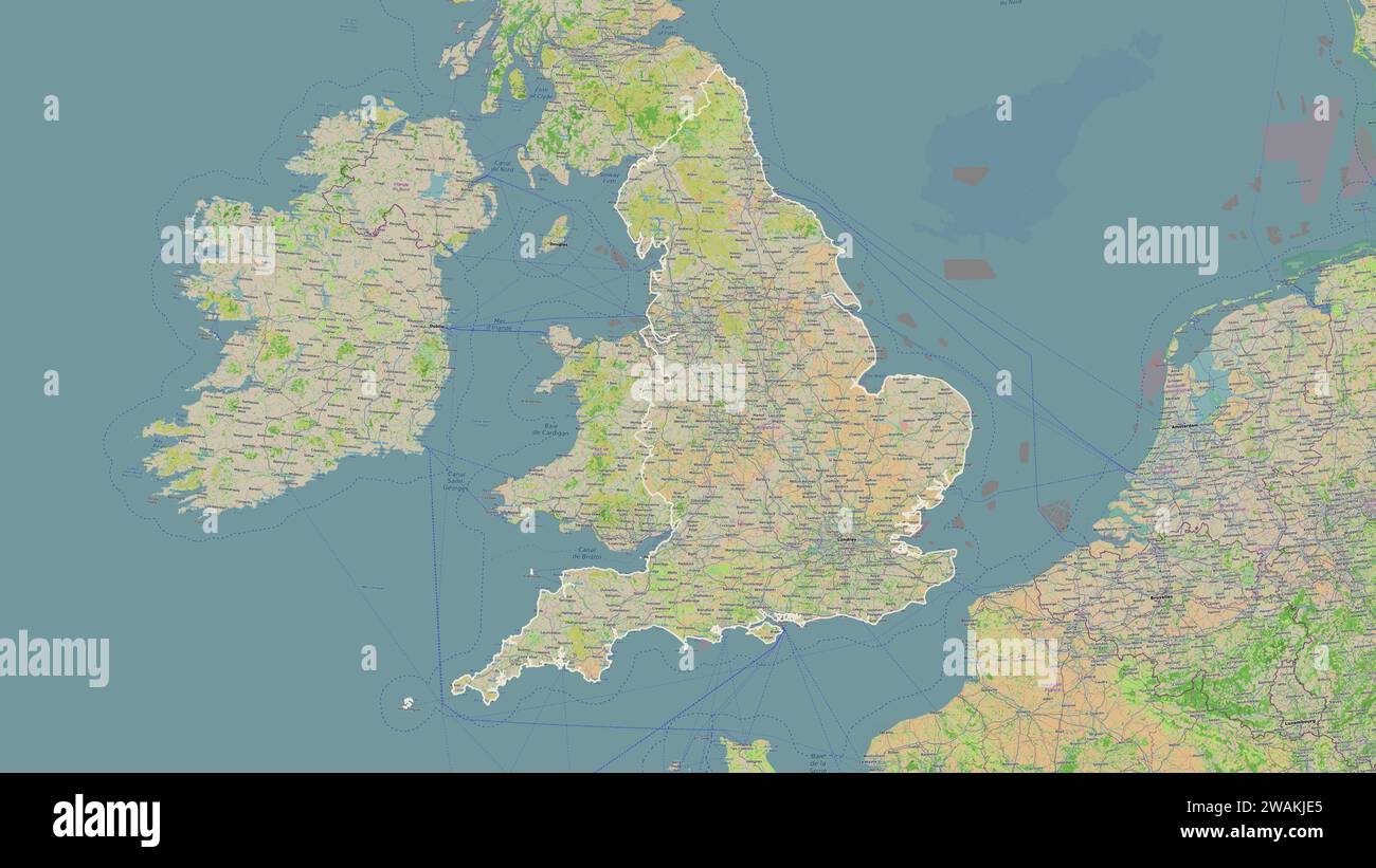 England – Großbritannien wird auf einer topografischen Karte im Stil von OSM France dargestellt Stockfoto