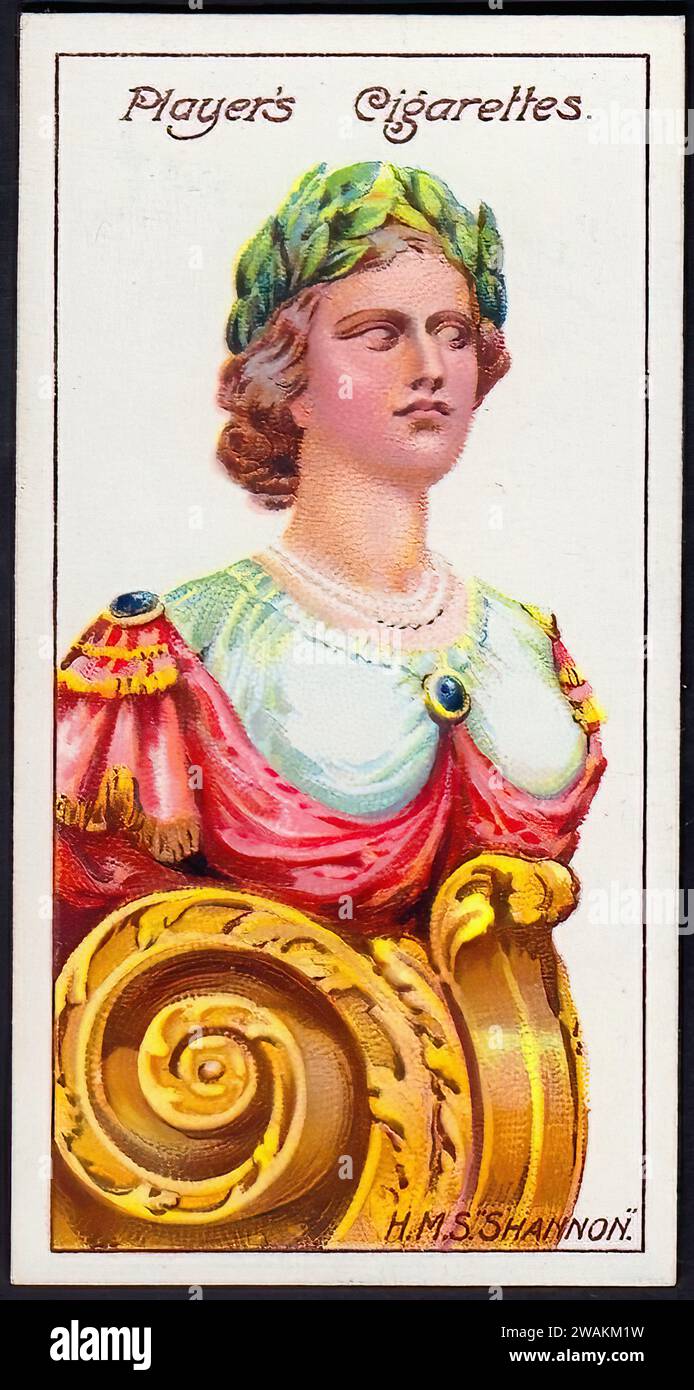 Schiffe Galionsfigur der HMS Shannon - Vintage Zigarettenkarte Illustration Stockfoto