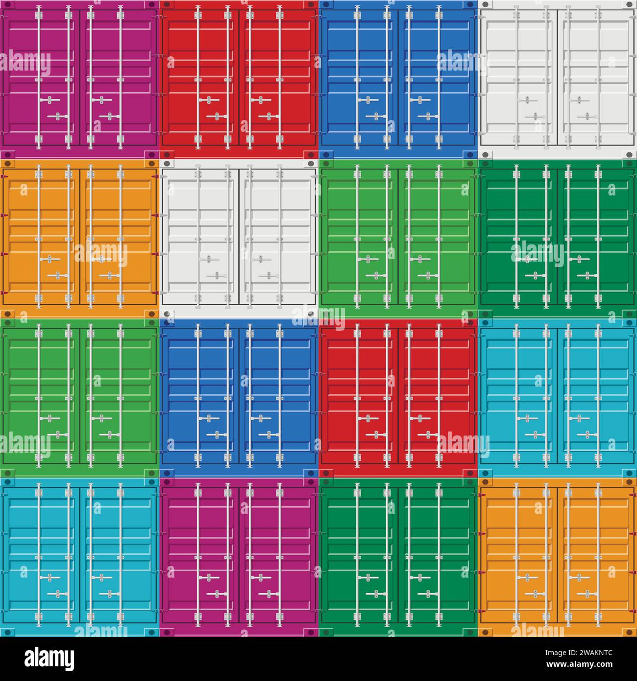 Frachtcontainer stapeln für Fracht- und Seerexport nahtloses Muster. Seehafen Logistik und Transport Vektor Illustration Stock Vektor