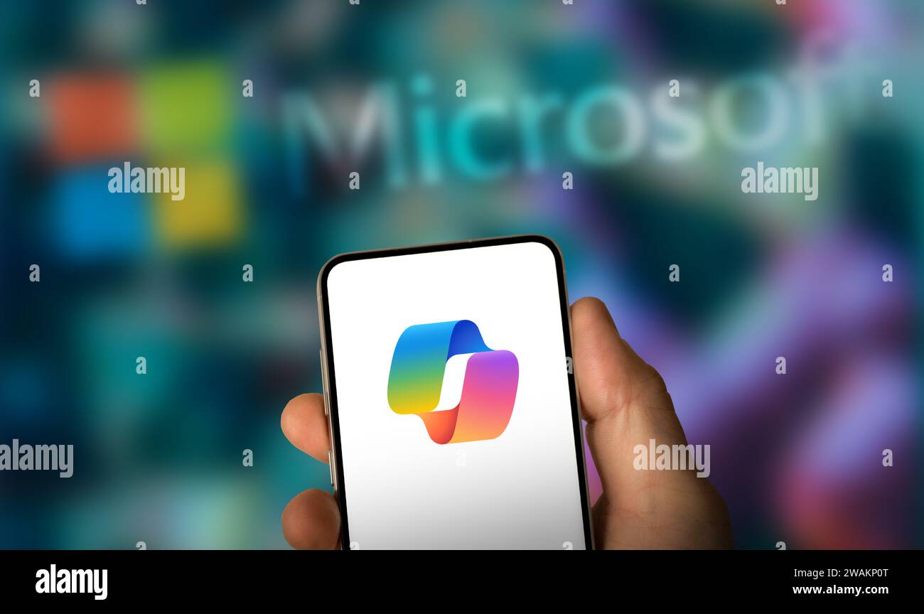 Microsoft Copilot-Chatbot-Logotyp wird auf Mobilgeräten angezeigt Stockfoto