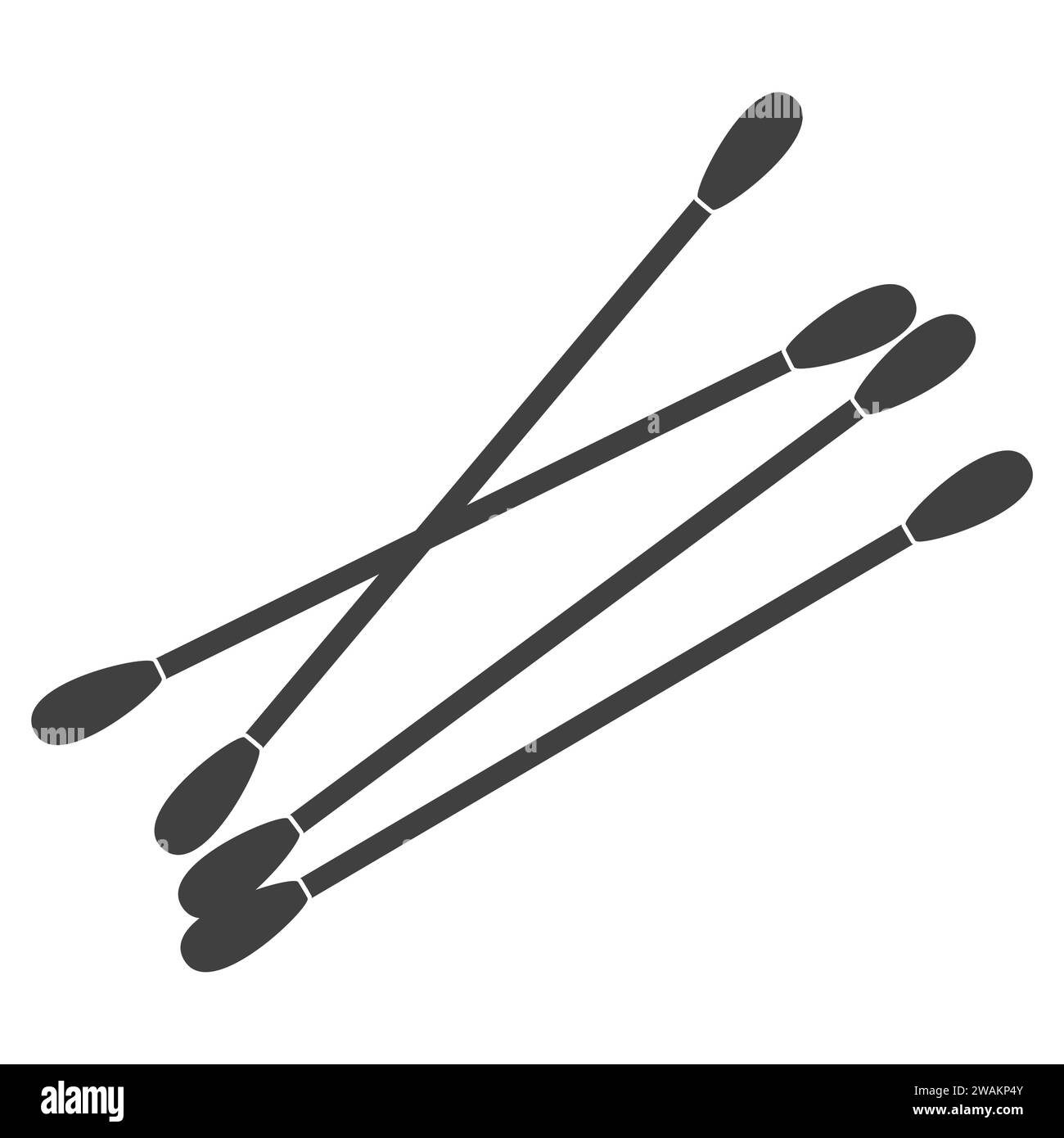 Symbol für Wattestäbchen auf weißem Hintergrund. Pflege und Hygiene. Schwarzes Ohr und kosmetische Knospen. Hölzerner Ohrstöpsel. Badesymbole und Make-up-Symbole. Vektorillus Stock Vektor