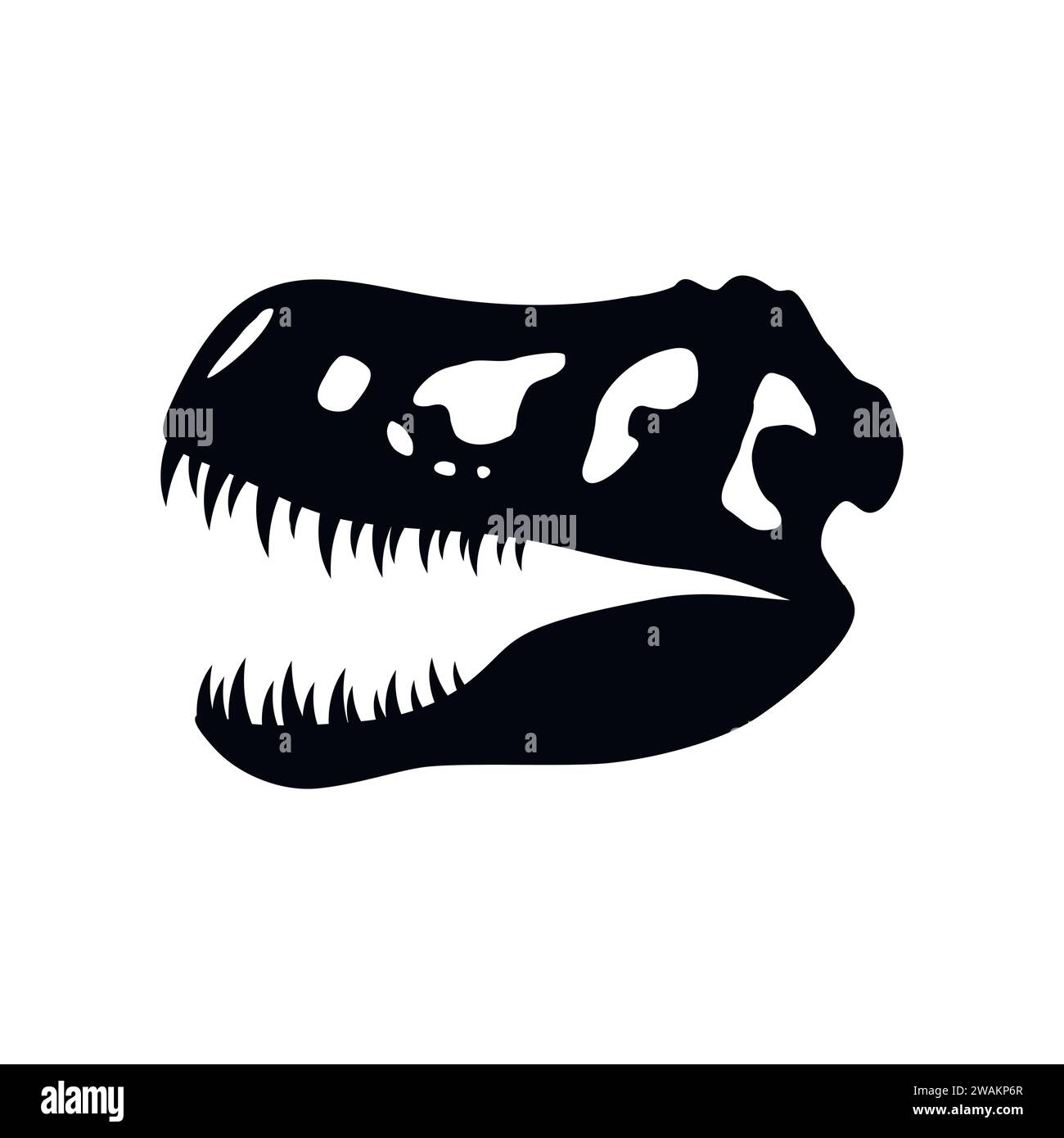 Dinosaurierschädelsymbol isoliert auf weißem Hintergrund, Tyrannosaurus Rex Kopf Fossil. Antike Überreste von Dino-Skelett, prähistorisches Reptil, Paläontologie Stock Vektor