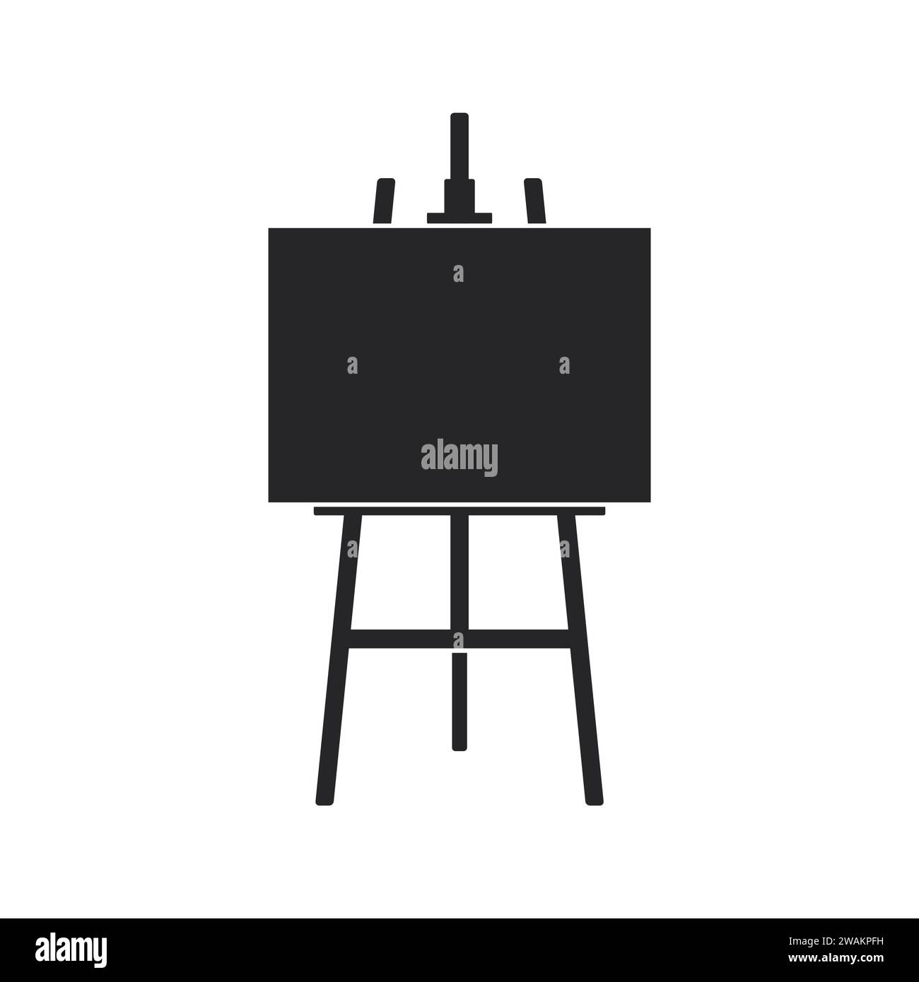 Holz Staffelei Ikone oder Maltafel mit Leinwand isoliert auf weißem Hintergrund. Staffelei mit Papierbögen. Leeres Postermodell für Bildmaterial. Vektorillustrat Stock Vektor