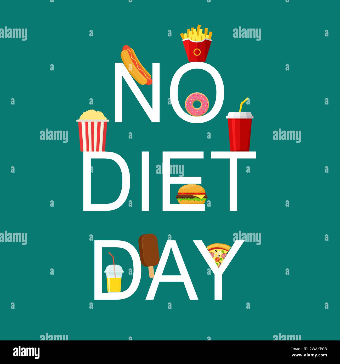 International No Diet Day Lettering Vector Illustration. Symbol für Junk Food. Fastfood, geeignet für Grußkarten, Poster und Banner. Stock Vektor