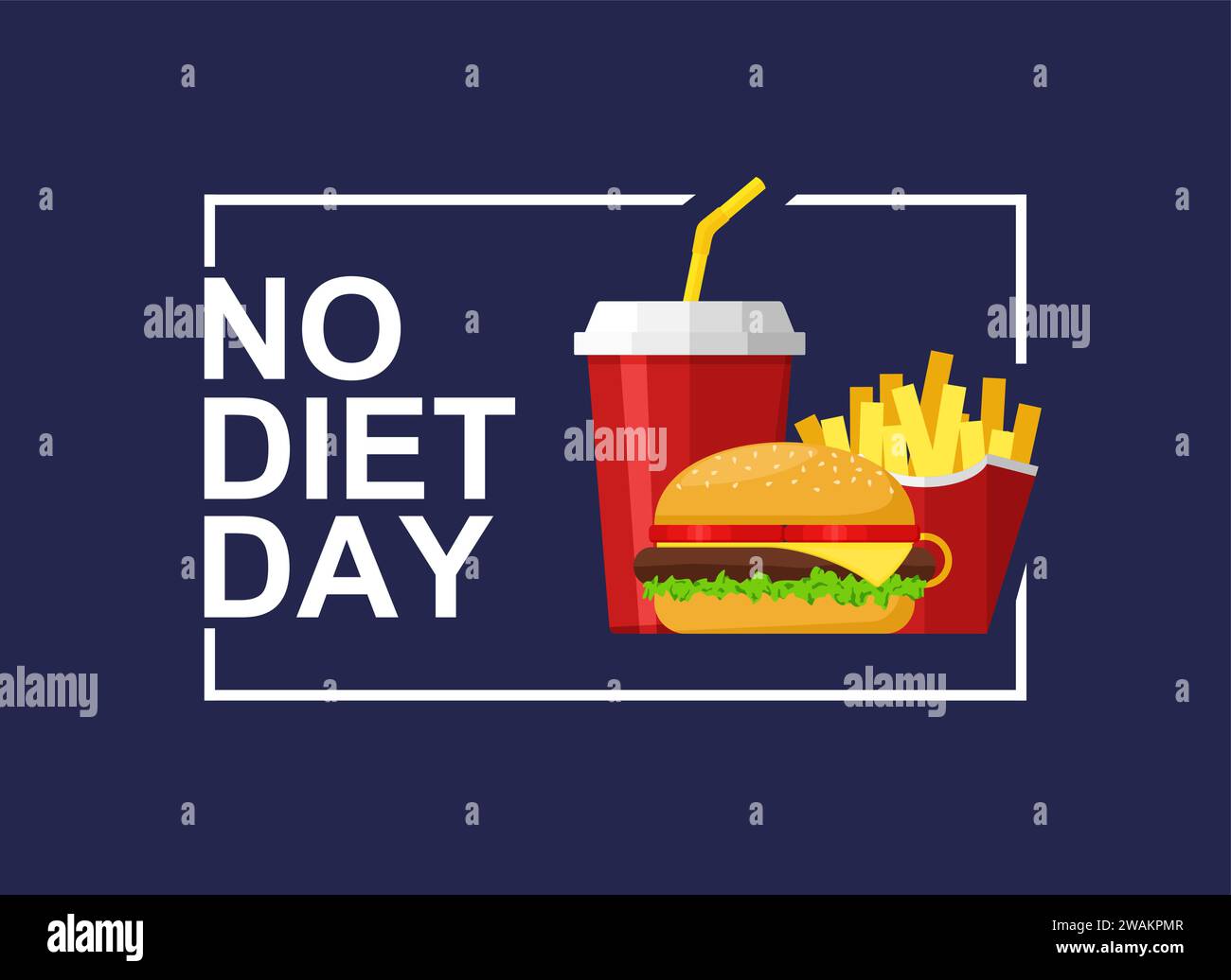 International No Diet Day Vector Illustration auf blauem Hintergrund. Symbol für Junk Food. Fastfood, geeignet für Grußkarten, Poster und Banner. Stock Vektor