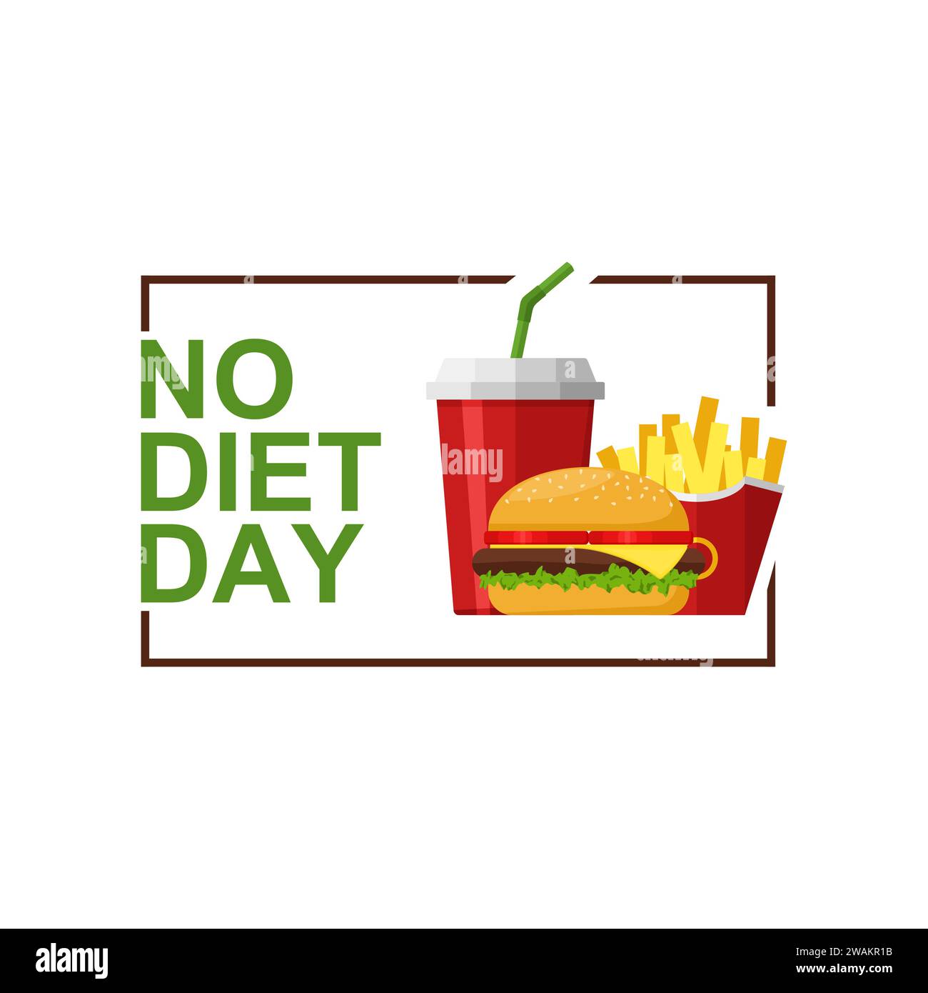 International No Diet Day Vector Illustration auf weißem Hintergrund. Symbol für Junk Food. Fastfood, geeignet für Grußkarten, Poster und Banner. Stock Vektor