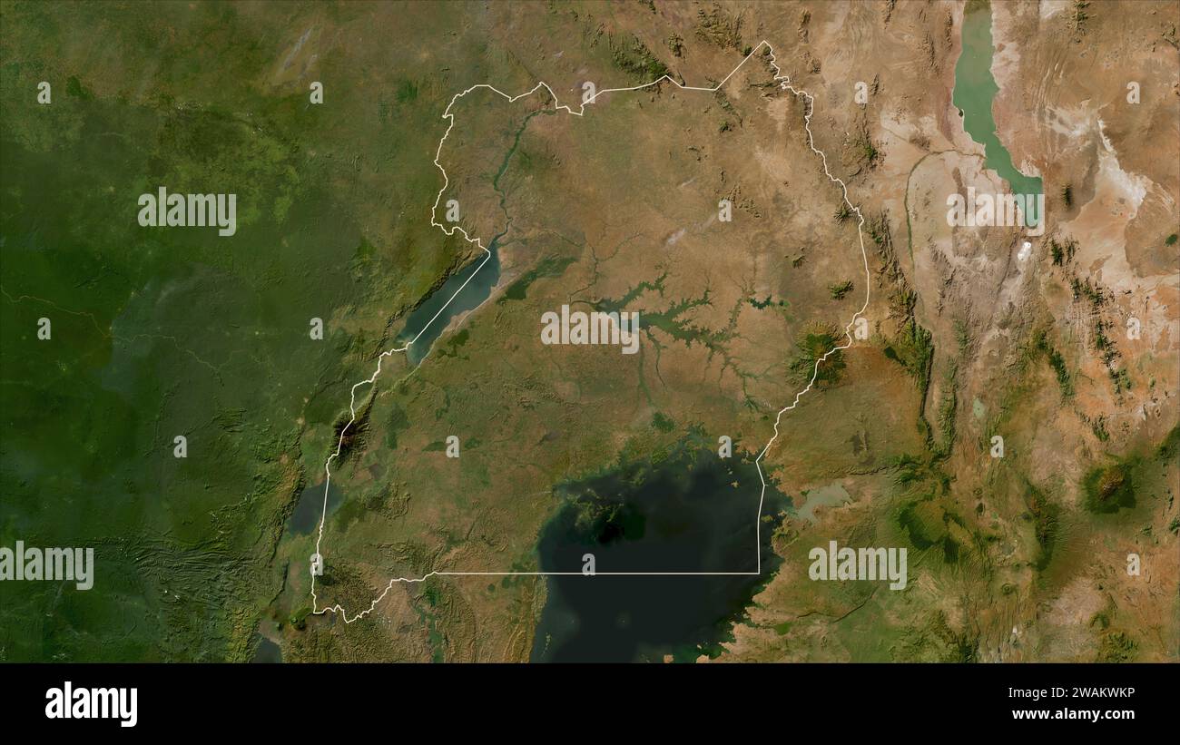 Uganda wird auf einer Satellitenkarte mit niedriger Auflösung dargestellt Stockfoto