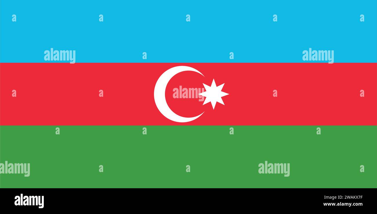 Hohe detaillierte Flagge von Aserbaidschan. Aserbaidschanische Nationalflagge. Osteuropa und Westasien. 3D-Abbildung. Stock Vektor