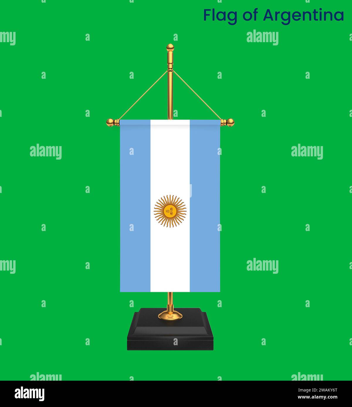 Hochdetaillierte Flagge von Argentinien. Argentinische Nationalflagge. Südamerika. 3D-Abbildung. Stockfoto