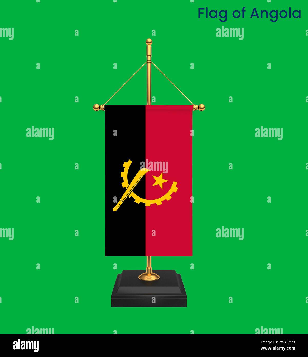 Hochdetaillierte Flagge von Angola. Nationale Flagge Angolas. Afrika. 3D-Abbildung. Stockfoto