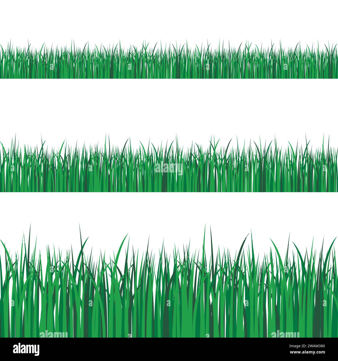 Grüne Grasränder auf transparentem Vektorhintergrund eingestellt. Frühlings- oder Sommerrasen. Vektorabbildung. Stock Vektor