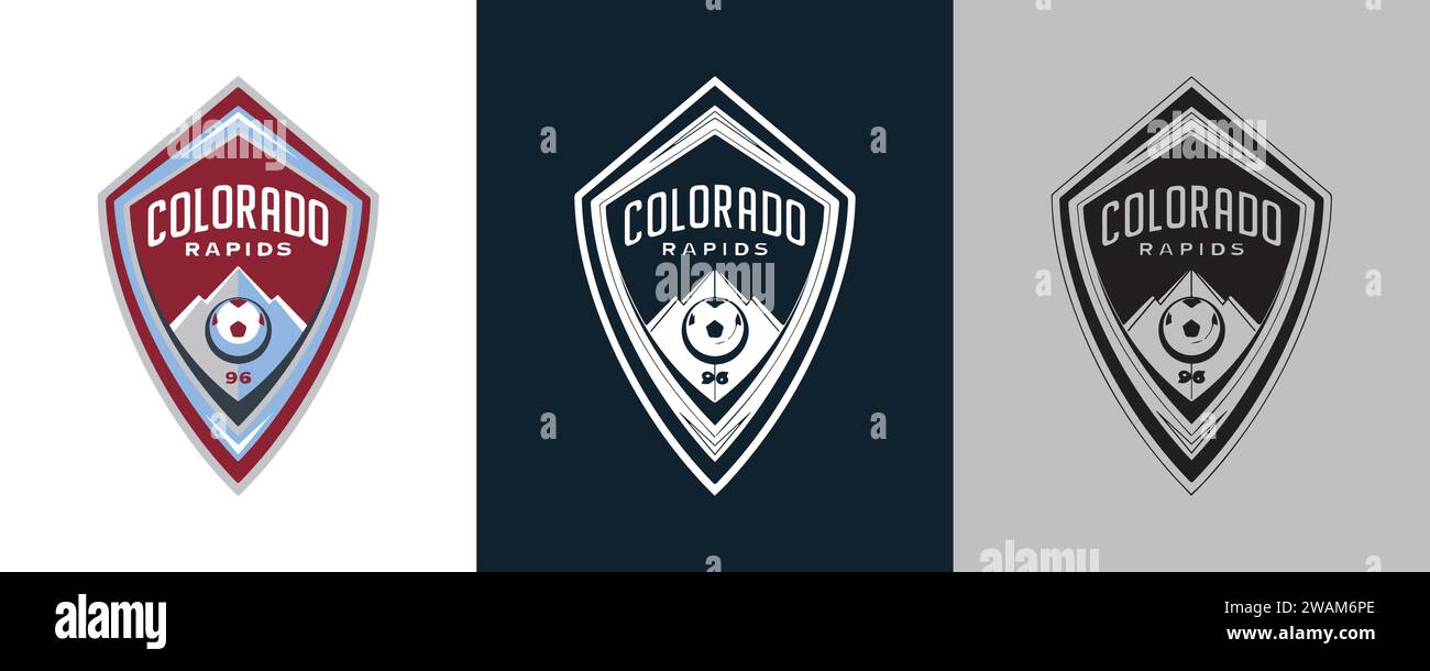 Colorado Rapids FC Farbe Schwarz und weiß 3 Stil Logo USA professioneller Fußballverein Vektor-Illustration abstraktes bearbeitbares Bild Stock Vektor