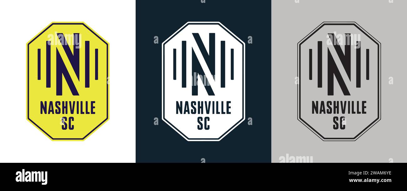 Nashville SC Farbe Schwarz und weiß 3 Stil Logo USA professioneller Fußballverein Vektor-Illustration abstraktes bearbeitbares Bild Stock Vektor