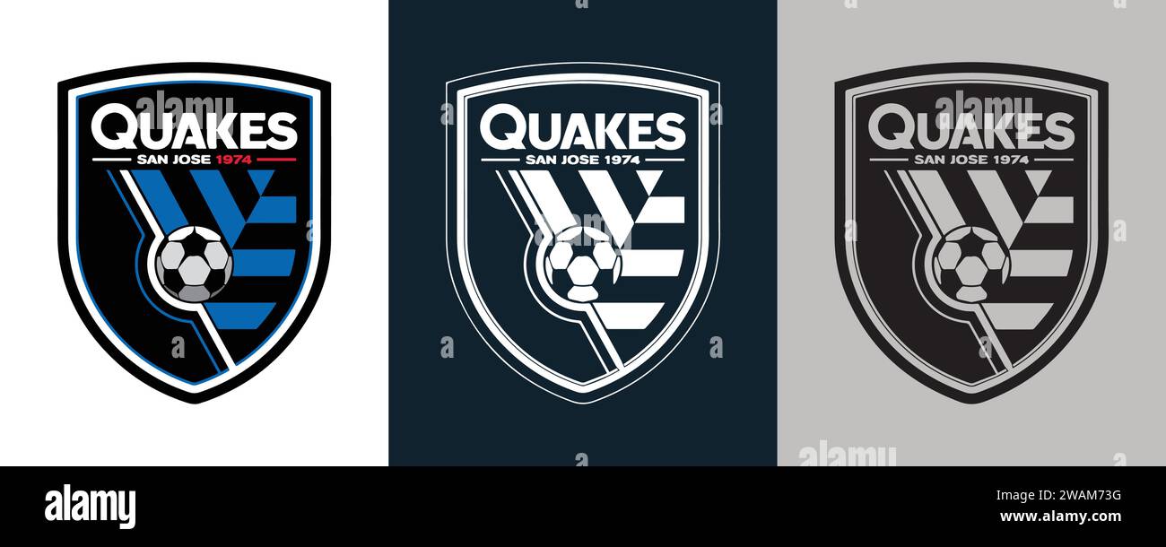San Jose Erdbeben FC Farbe Schwarz und weiß 3 Stil Logo USA professioneller Fußballverein Vektor-Illustration abstraktes bearbeitbares Bild Stock Vektor