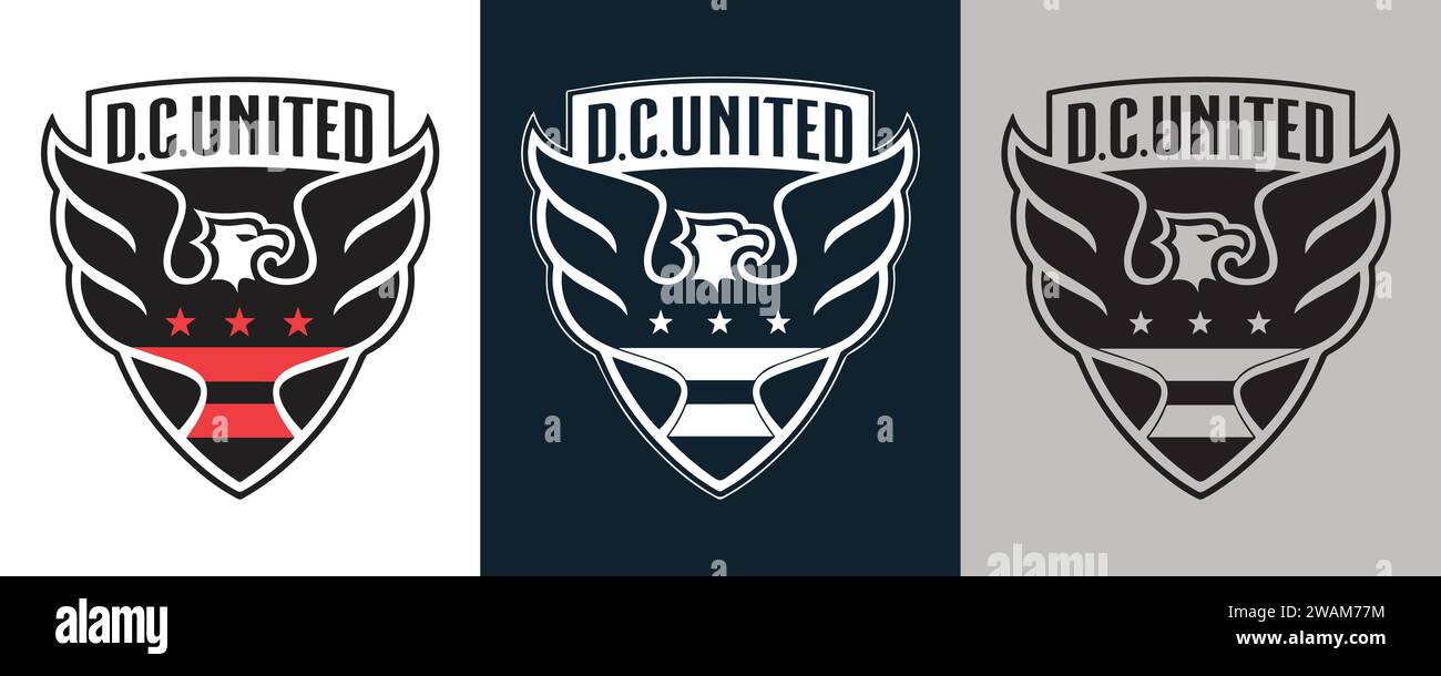 D.C. United FC Farbe Schwarz und weiß 3 Stil Logo USA professioneller Fußballverein Vektor-Illustration abstraktes bearbeitbares Bild Stock Vektor
