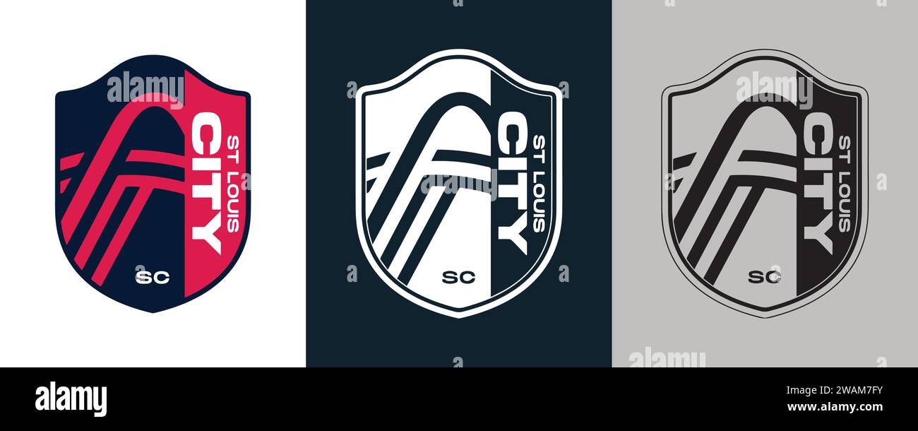 St. Louis City SC Farbe Schwarz und weiß 3 Stil Logo USA professioneller Fußballverein Vektor-Illustration abstraktes bearbeitbares Bild Stock Vektor