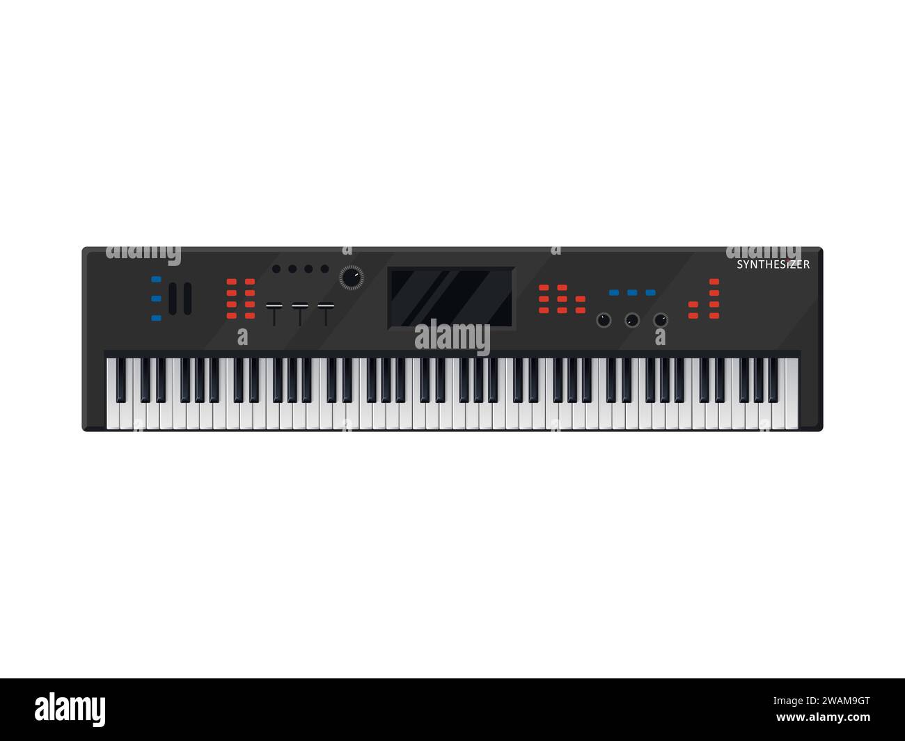 Musik-Synthesizer-Tastatur isoliert auf weißem Hintergrund. Musikinstrumente für Klavier. Elektronische Maschine DJ-Ausrüstung Techno. Symbol für digitales Instrument Stock Vektor