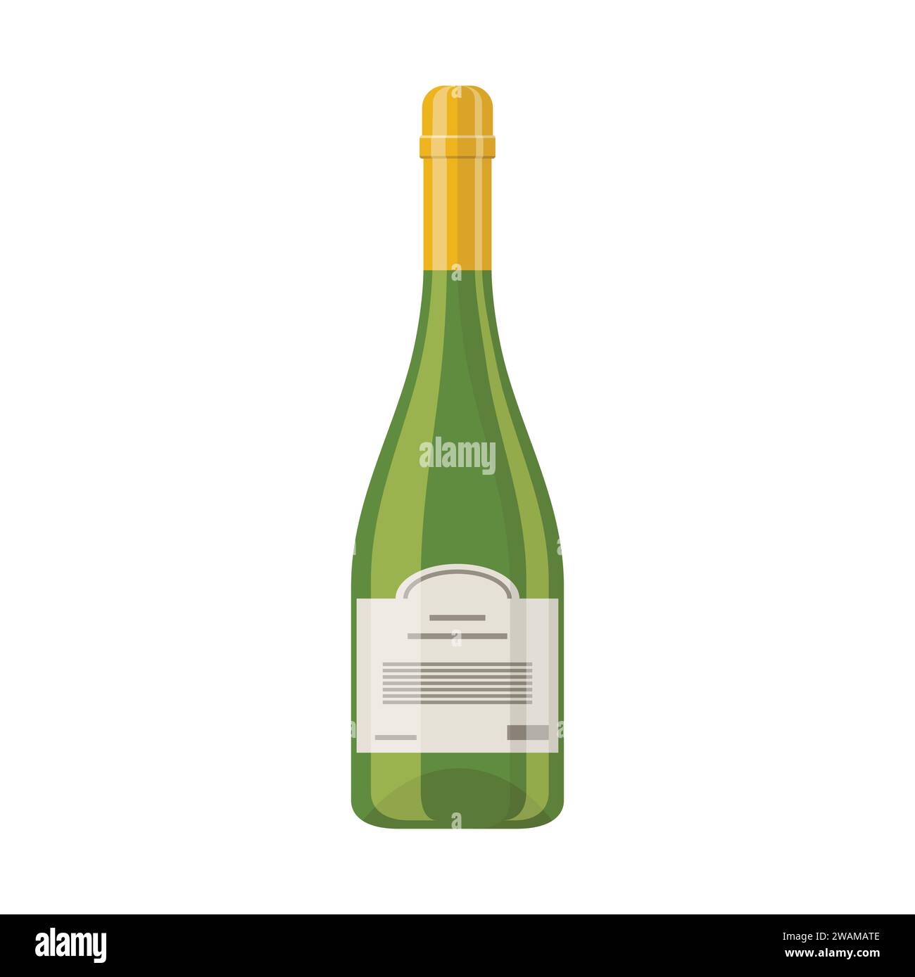 Vektorgrün mit goldenem geschlossenem Champagnerflaschensymbol isoliert auf weißem Hintergrund. Schaumweinerzeugung. Vektorabbildung Stock Vektor