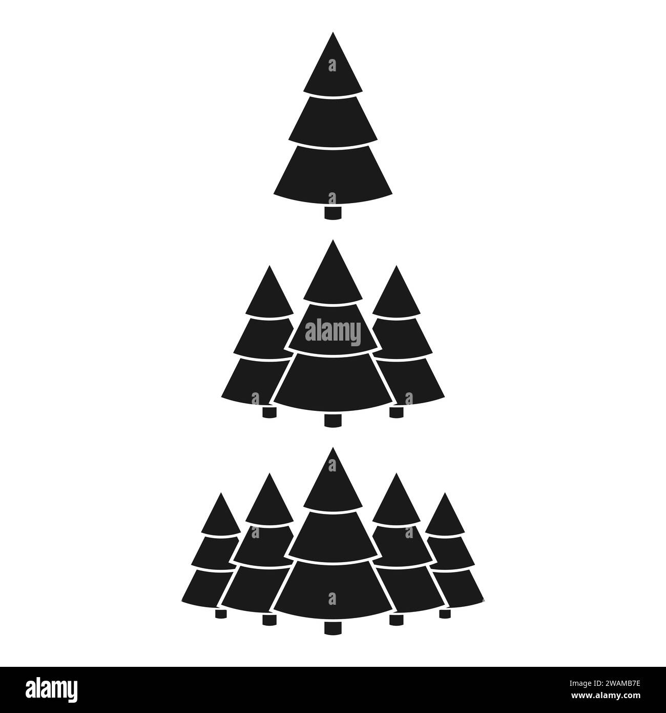 Weihnachtsbaum-Symbole setzen Kegelform auf weißem Hintergrund. Weihnachtsschmuck und Neujahrsdekoration. Design-Grußkarte, Weihnachtshintergrund, Poster, Stock Vektor