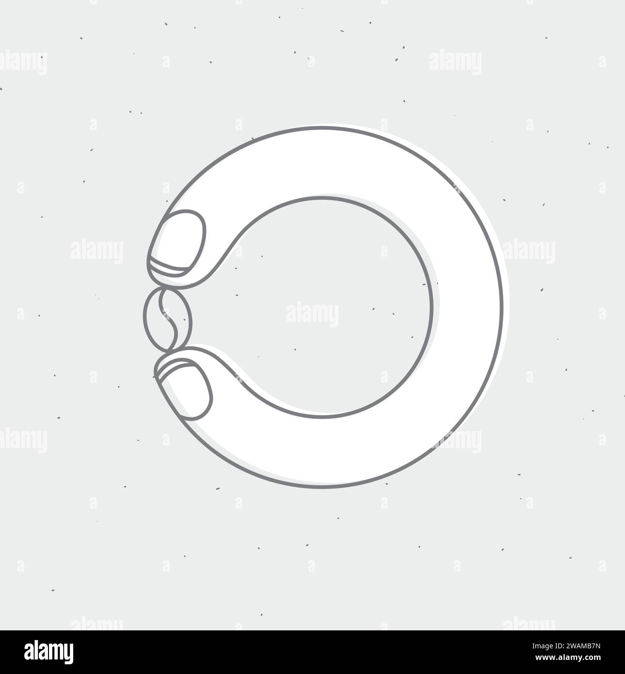 Kaffeebohnen, die mit Fingern gehalten werden, zeichnen in Zeichentrickstil mit flacher Linie auf grauem Hintergrund Stock Vektor