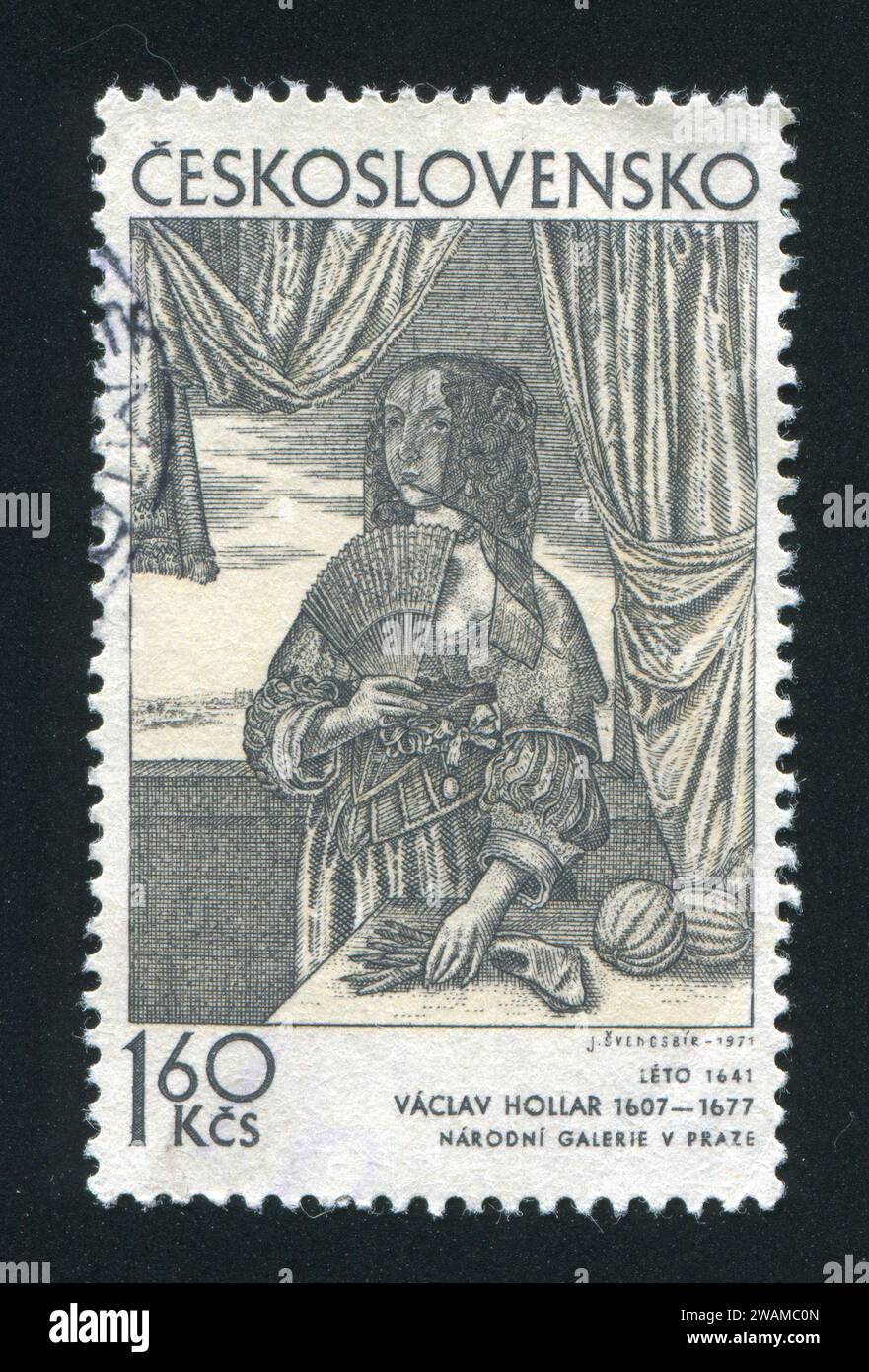 TSCHECHOSLOWAKEI - UM 1971: Briefmarke gedruckt von der Tschechoslowakei, zeigt Sommer, von Vaclav Hollar, um 1971 Stockfoto