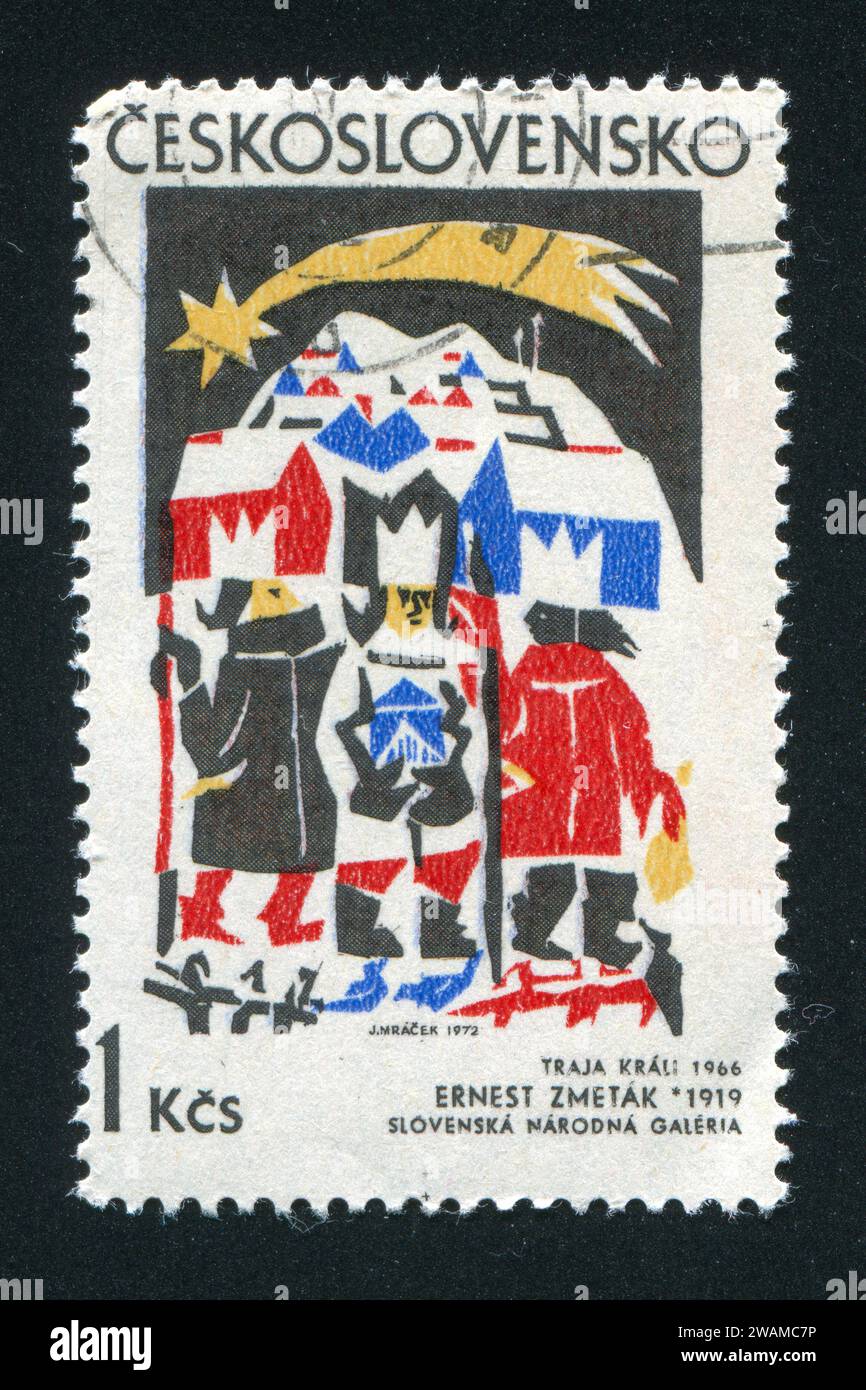 TSCHECHOSLOWAKEI - UM 1972: Briefmarke gedruckt von der Tschechoslowakei, zeigt die drei Könige von Ernest Zmetak, um 1972 Stockfoto