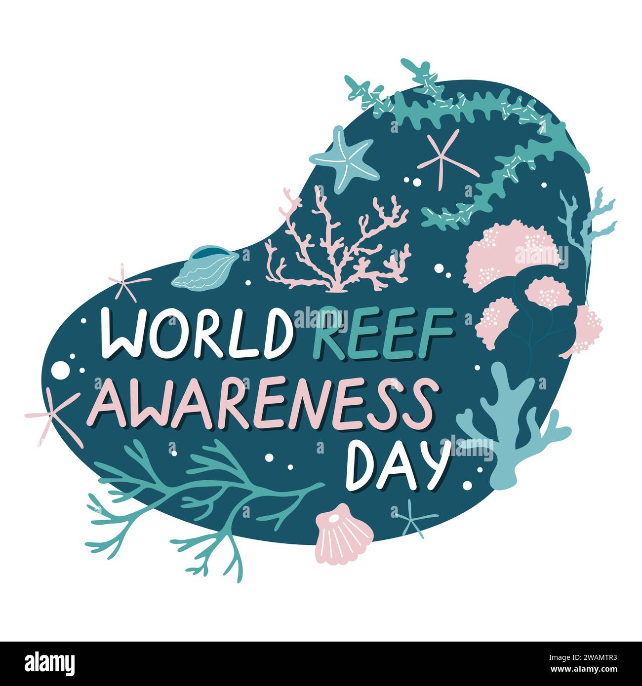 World Reef Awareness Day 1. Juni Vektordesign. Handgezeichnete Illustration mit Korallen. Stock Vektor