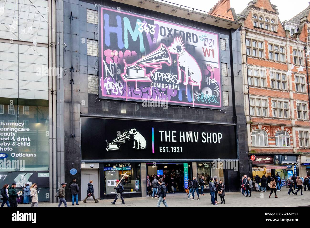 The HMV Shop, 363 Oxford Street, London, Großbritannien. Stockfoto