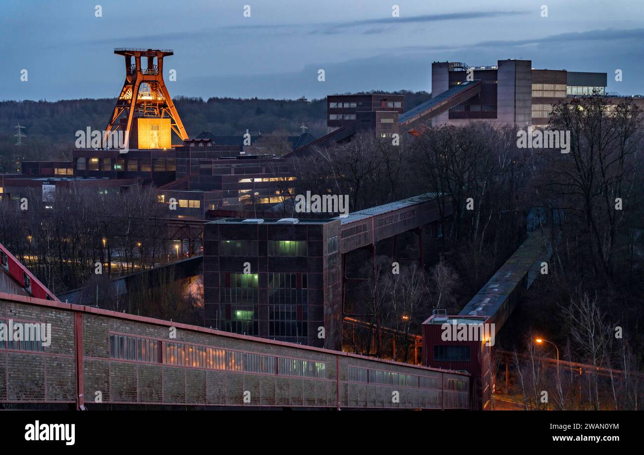 Zeche Zollverein, Welterbestätte, Doppelbock Fördergerüst von Schacht XII, Kohlenwäsche, mit dem Ruhr Museum, Essen, NRW, Deutschland, Zeche Zollverein *** Kohlebergbau Industriekomplex Zollverein, Welterbestätte, Doppeltrahmen des Schachts XII, Kohlewaschanlage, mit dem Ruhrmuseum, Essen, NRW, Deutschland, Kohlebergbau Zollverein Industriekomplex Stockfoto