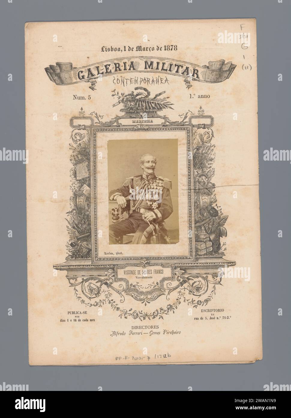 Zeitgenössische Militärgalerie, Gomes Pércheiro, 1878 Buch Lissabon-Zeitung. Fotounterstützung für Druck/Albumendruck Stockfoto