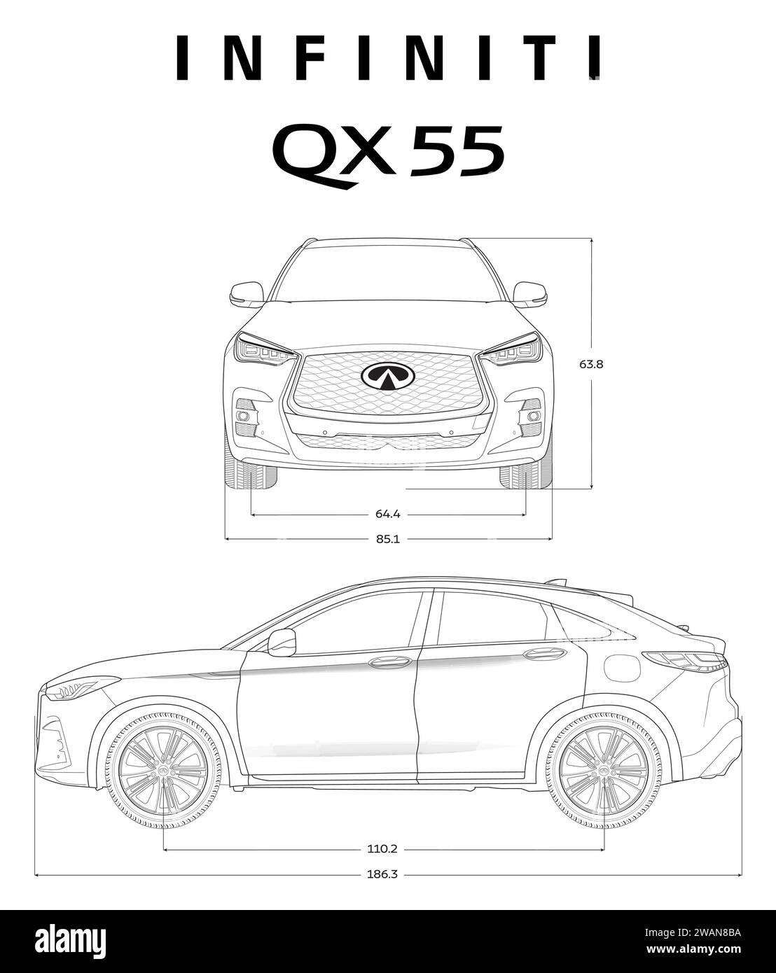 Infiniti QX55 2024 Fahrzeugbauplan Stock Vektor
